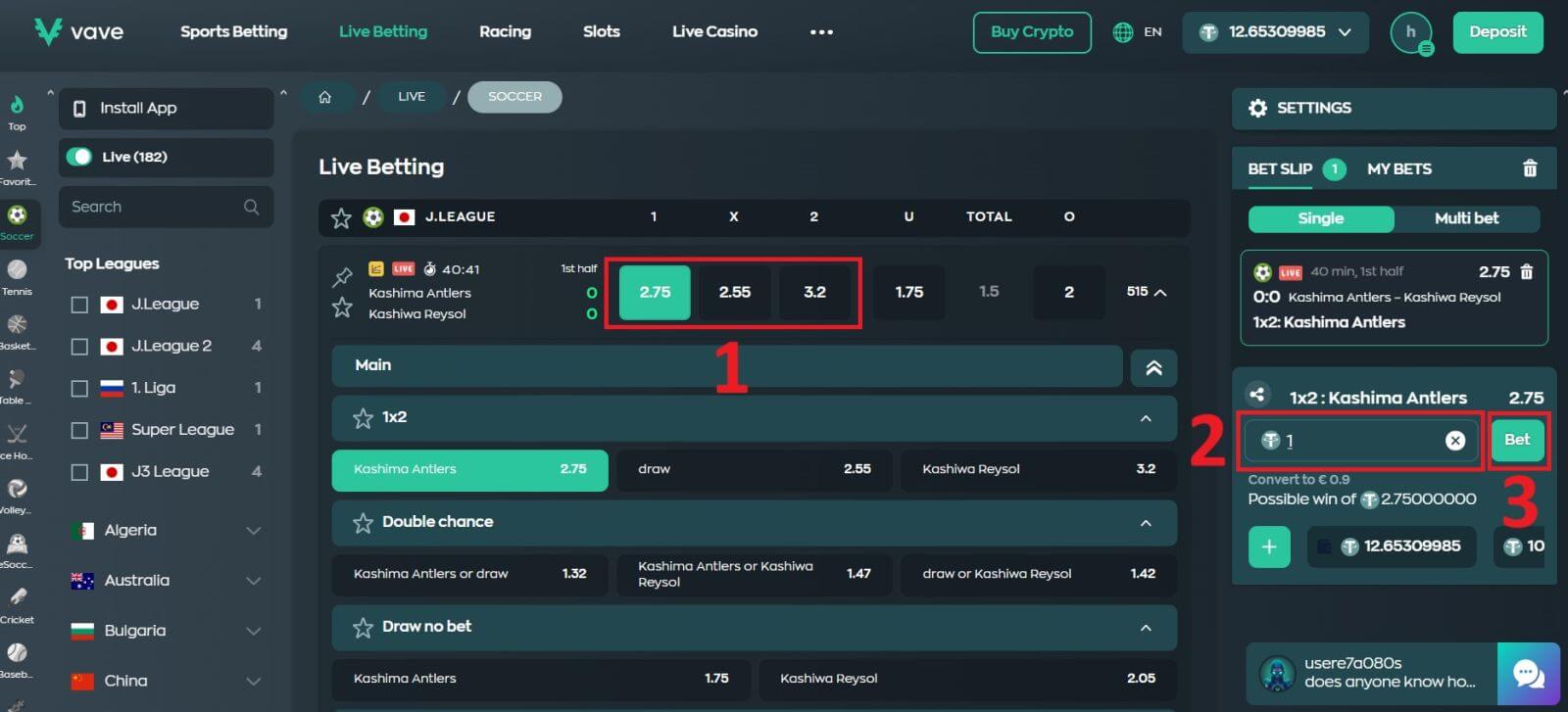 Hvernig á að spila veðmál í beinni á Vave