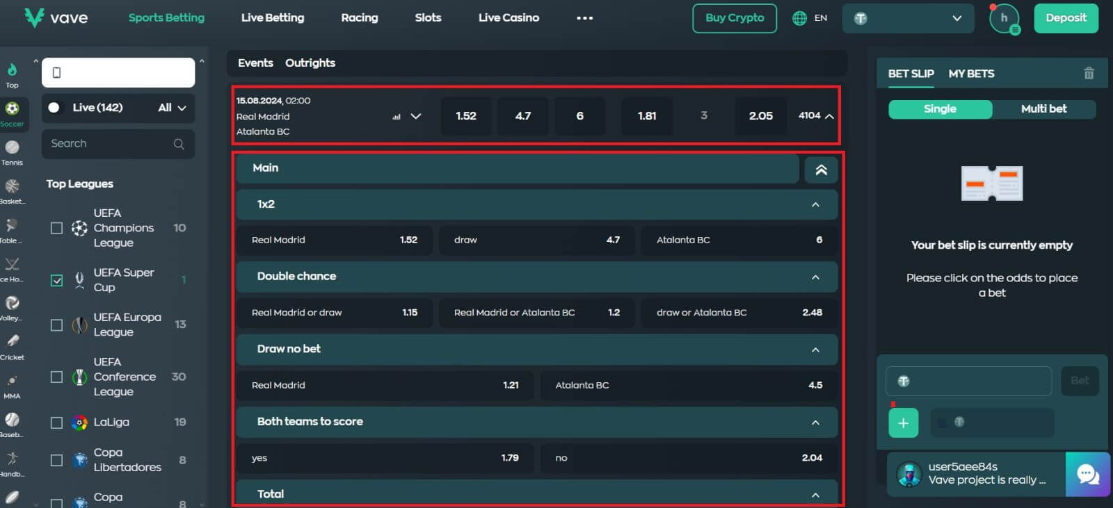 Giunsa ang Pagdula sa Pagpusta sa Sports sa Vave