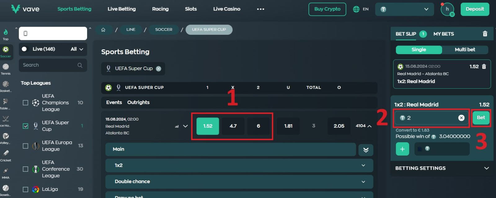 Giunsa ang Pagdula sa Pagpusta sa Sports sa Vave